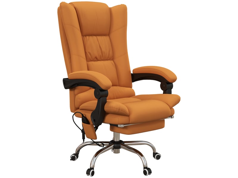  Fauteuil de bureau massant et chauffant, inclinable avec repose-pieds, en similicuir marron clair  - Conforama B