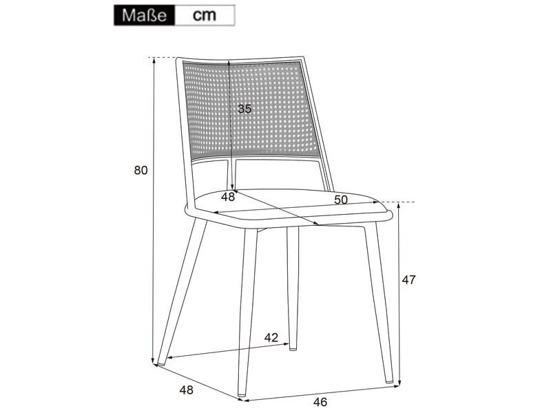  Lot de 6 chaises salle à manger avec dossier en rotin  - assise rembourrée en pu, métal - noir  - Conforama D