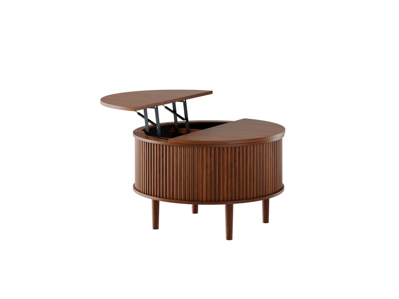  Table basse relevable ronde 80 x 80 x 50 cm - marron - rangement dissimulé, plateau à ouverture bilatérale  - Conforama A