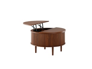 Table basse relevable ronde 80 x 80 x 50 cm - marron - rangement dissimulé, plateau à ouverture bilatérale