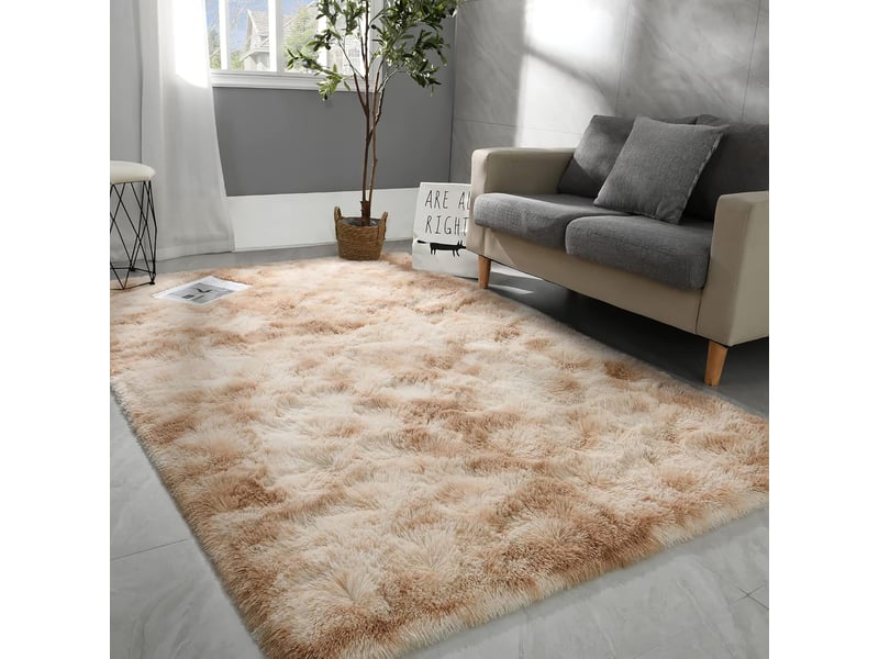  Tapis de salon beige, à poils longs, doux, en laine de soie antidérapante, mesurant 80 x 160 cm  - Conforama B