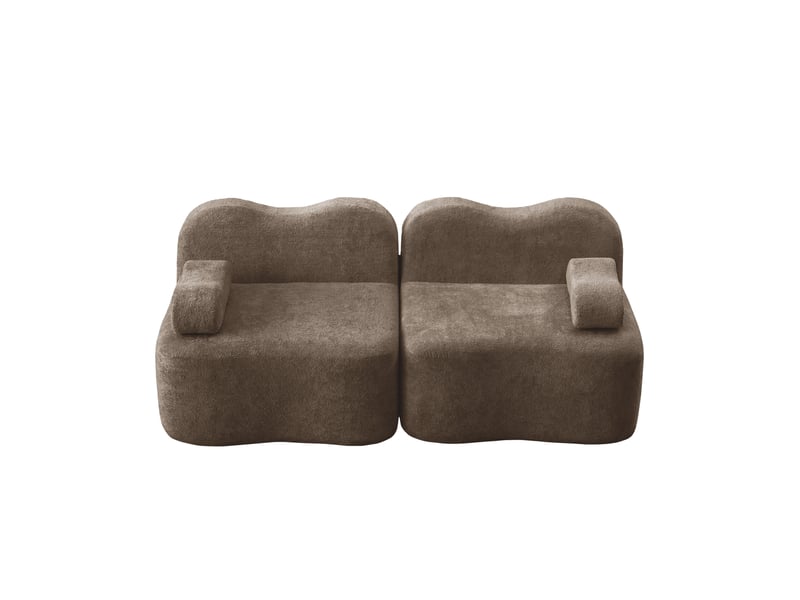 Canapé droit modulaire 2 places en velours brun, forme ondulée et assise profonde pour votre salon au quotidien - Conforama A