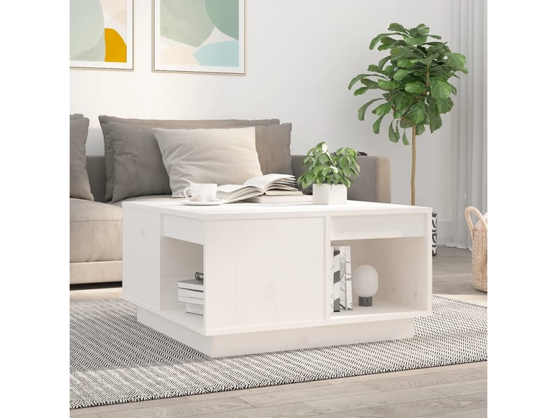  Table basse | table d'appoint salon blanc 60x61x32,5 cm bois massif de pin  - Conforama B