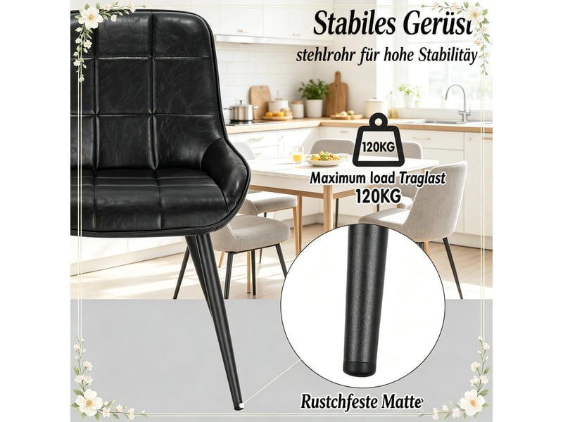  Chaise de salle à manger siège haut rembourré style chic fonctionnel ensemble de chaises 4 pièces  - Conforama E