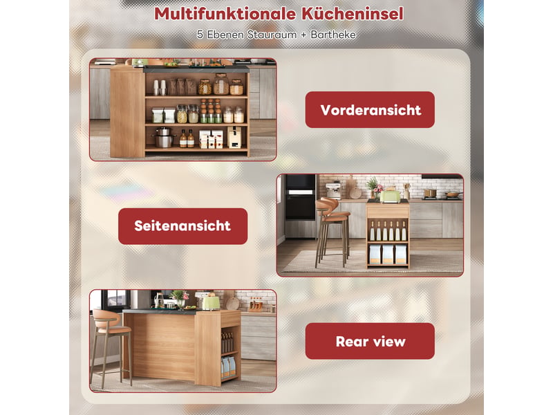  Îlot de cuisine avec rangement - dimensions - 5 niveaux de rangement - tiroir caché - plateau épaissi 3 cm 140x60x90cm - Conforama D