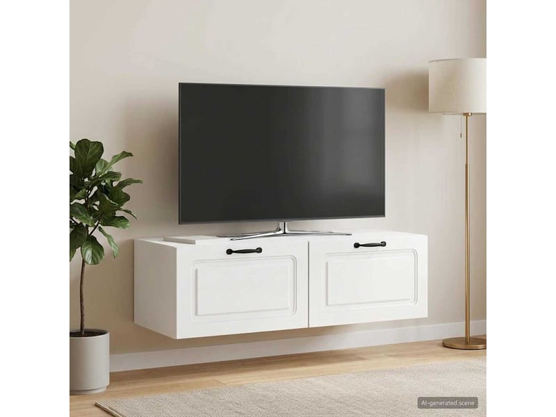  Meuble tv - banc tv - meuble de rangement mural montage mural blanc brillant 98 x 41 x 30 cm  - Conforama B
