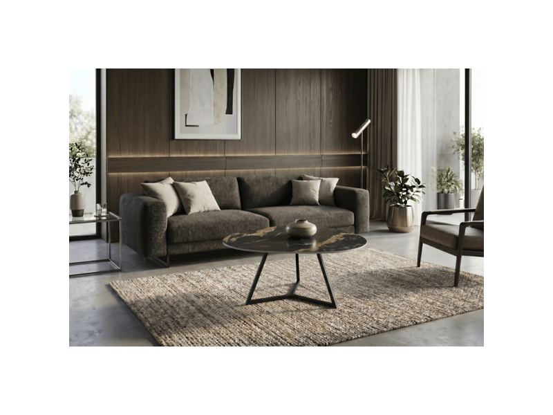 Table basse petrano 90 cm en céramique noire effet marbre sable et métal noir – forme organique - Conforama D