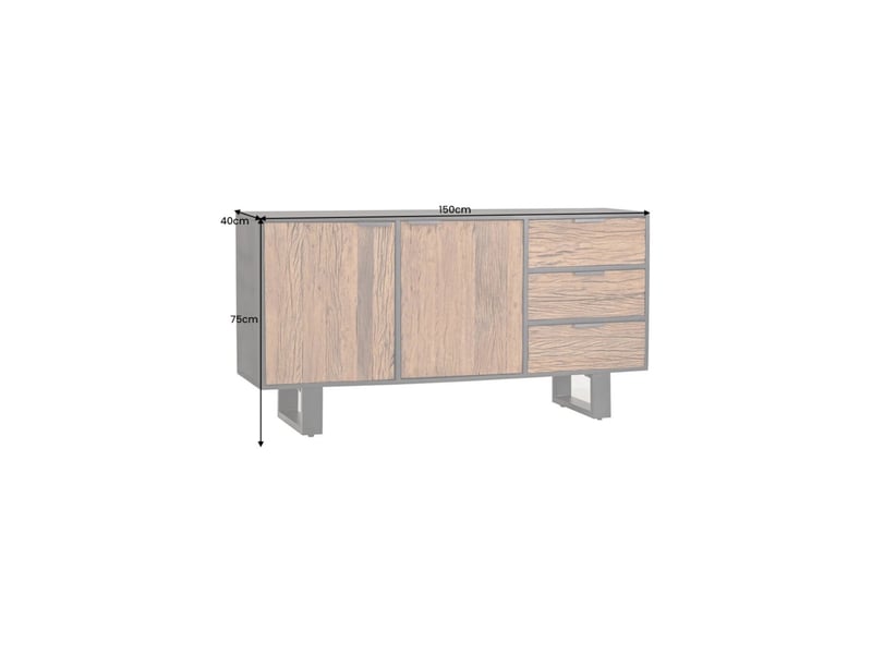  Buffet rafta 150 cm en bois massif de teck et manguier – 2 portes, 3 tiroirs et structure noire  - Conforama C