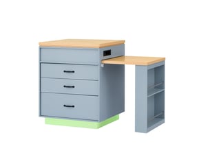 Ilot de cuisine extensible 125,5-187,5x71x93 cm - bleu - roulettes, led, prises usbtype-c et rangement