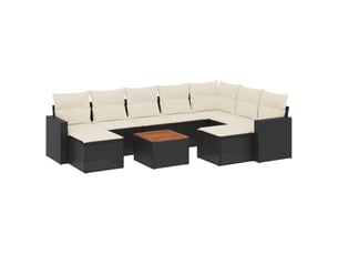 Salon de jardin 10 pcs avec coussins noir résine tressée