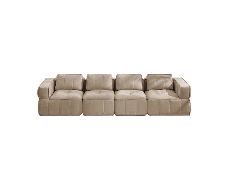 Canapé modulaire 4 places sans structure rigide avec base antidérapante en polyester sable, 344 × 93 × 67 cm - Conforama A