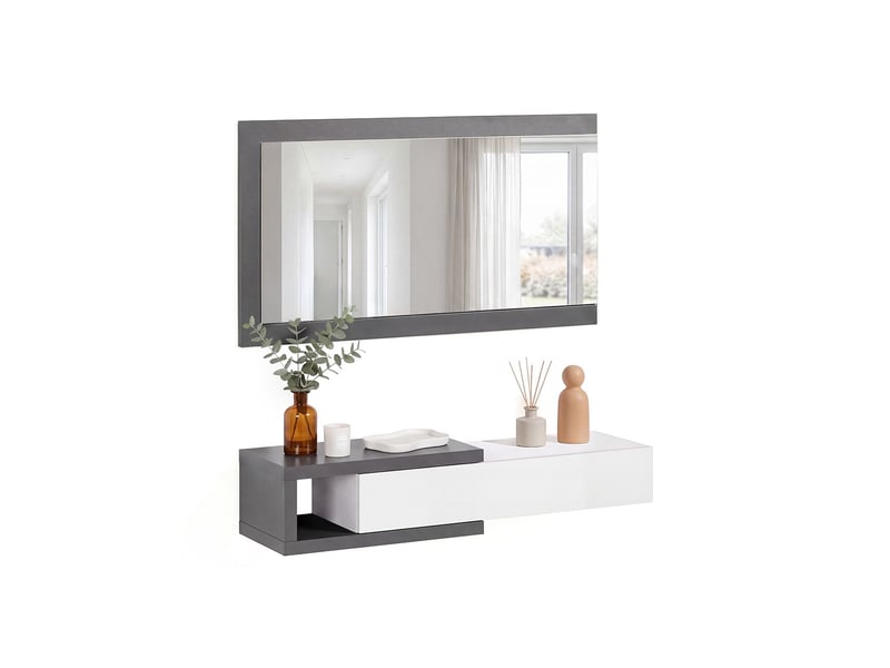  Armoire de couloir derek avec miroir gris grafito - blanco artik (blanco mate) 95 x 19 x 26 cm REC26A01GA - Conforama D