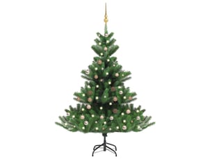 Sapin de noël - arbre de noël artificiel nordmann avec led et boules vert 180cm