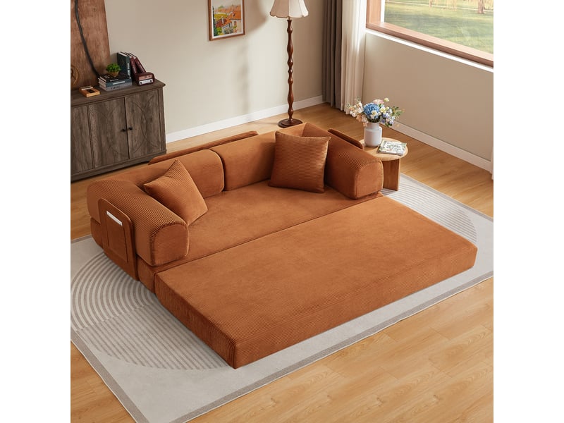  Canapé droit convertible en mousse terracotta, 2 matelas de 17 cm, structure métallique IKSETERA TRADING LTD - Conforama B