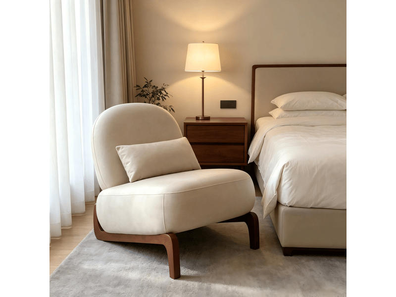  Fauteuil de lecture sans accoudoirs en simili-cuir, pieds en bois massif  - Conforama B