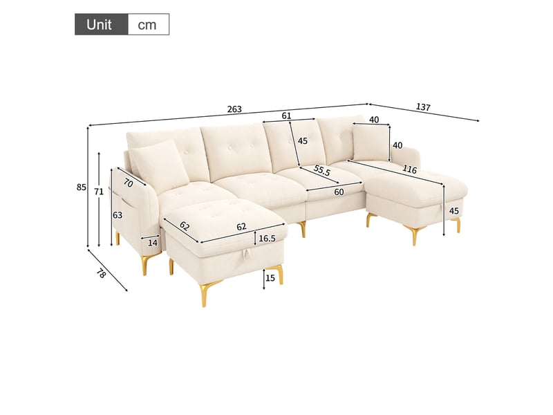  Canapé-lit modulable 4 places en u avec 2 poufs de rangement homvra  - Conforama E