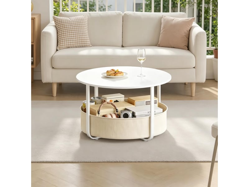  Table d'appoint ronde multifonction - idéale comme table de canapé ou basse,blanc  - Conforama B