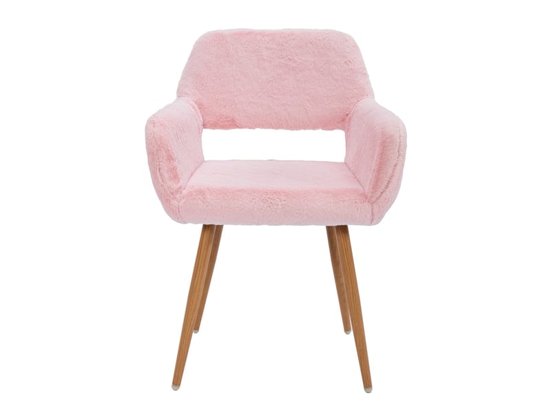  Chaise de salle à manger 59 x 46 x 79 cm – pieds métal effet bois avec accoudoirs – fausse fourrure - rose  - Conforama A