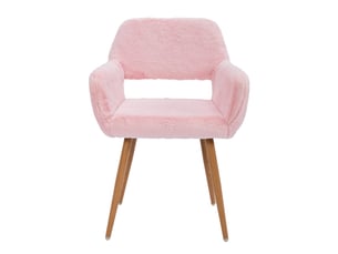 Chaise de salle à manger 59 x 46 x 79 cm – pieds métal effet bois avec accoudoirs – fausse fourrure - rose
