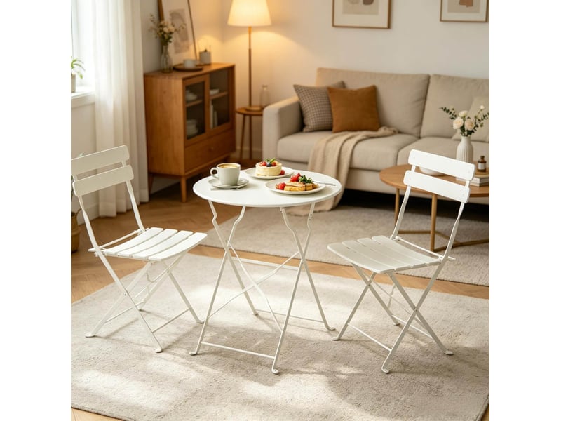 Salon de jardin pliant 3 pièces en métal beige, table ronde et 2 chaises - Conforama B