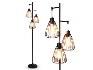 Lampadaire style industriel sur pied 170 x 25 x 25 cm 3 abat-jours en métal finition noire ambiance chaleureuse 20_0012292
