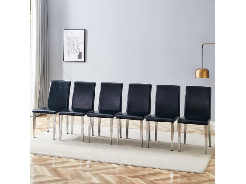 Chaises de salle à manger lot de 6 en pu noir et métal argenté evryae - Conforama B