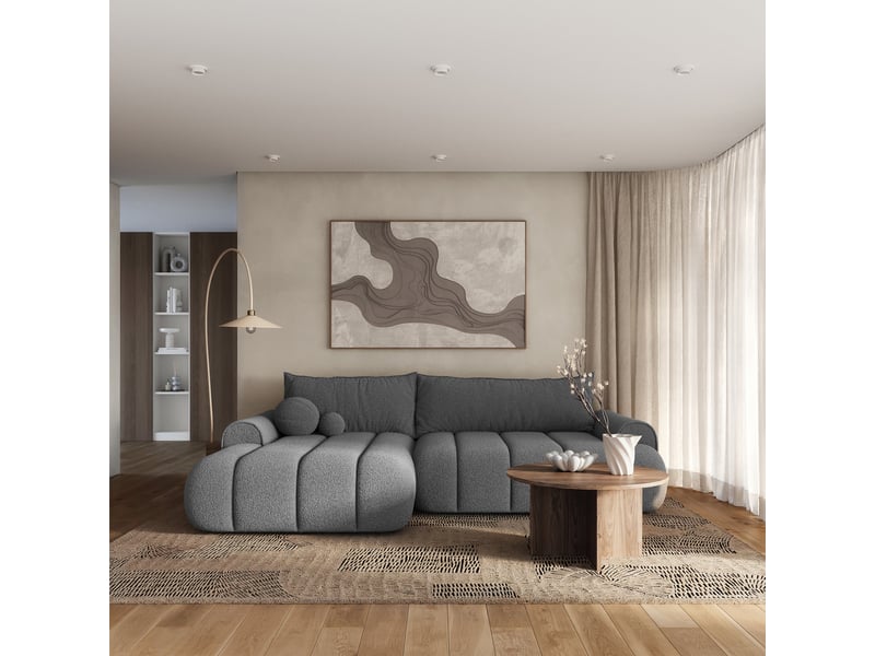 Selsey dandelino - canapé d'angle convertible - en bouclette gris avec revêtement - côté gauche DANDELINO - Conforama B