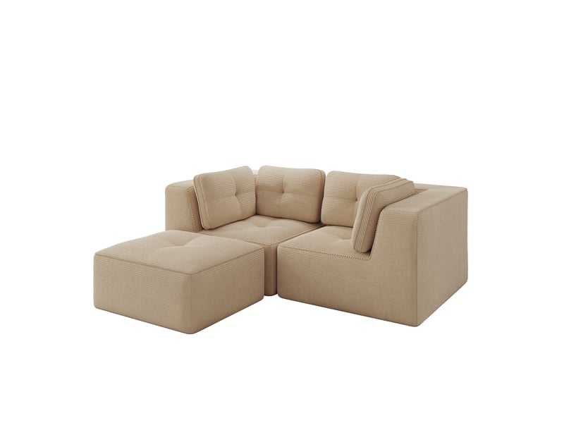 Canapé modulaire en l 2 places 208x177x69 cm, sans montage, déplaçable, repose-pieds, en velours côtelé, beige - Conforama A
