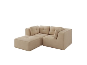 Canapé modulaire en l 2 places 208x177x69 cm, sans montage, déplaçable, repose-pieds, en velours côtelé, beige