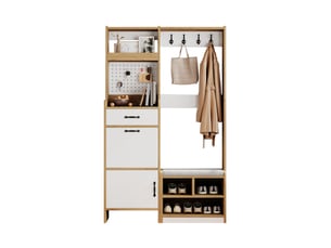 Meuble d’entrée avec banc et porte-manteaux | meuble à chaussures | rangement | 108,5 x 35 x 180 cm | chêneblan