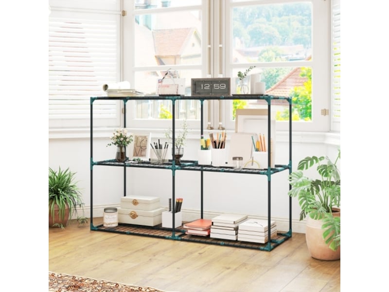  Porte-plantes 3 niveaux en acier vert foncé, 100 cm, avec étagères, intérieur et extérieur  - Conforama C
