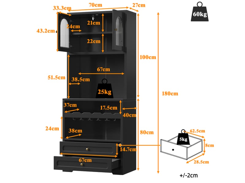  Ensemble de 2 meubles hauts 140x40x180 cm avec led, range-bouteilles, noir  - Conforama C