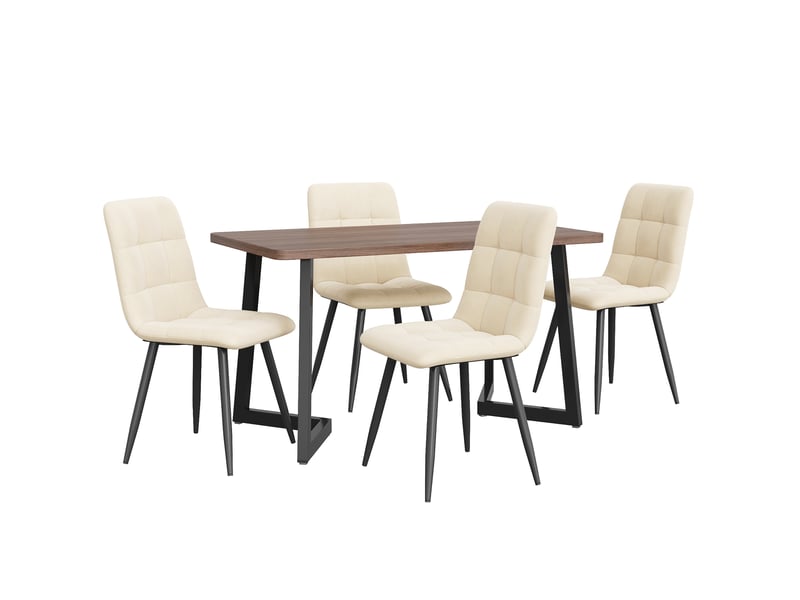  Ensemble table et 4 chaises 117x68x75 cm décor noyer et beige  - Conforama E