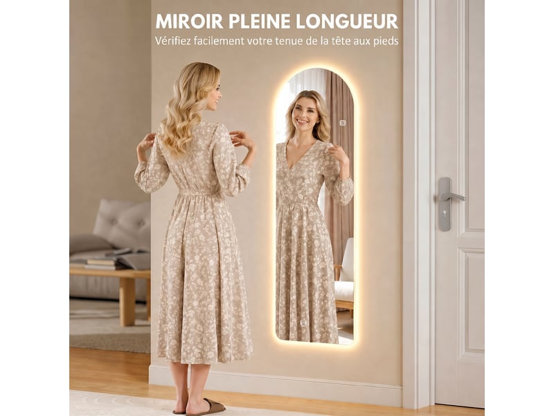  Grand miroir mural 120 x 40 cm avec éclairage led miroir arqué, intensité variable et 3 couleurs d'éclairage transparent  - Conforama D