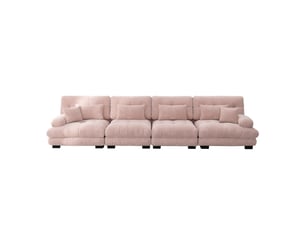 Canapé droit, canapés 4 places confortables avec assise profonde, chenille, rose