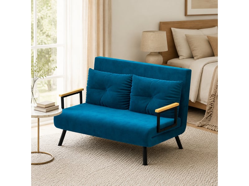  Fauteuil relax convertible 2 places en velours bleu, dossier réglable 5 positions  - Conforama D