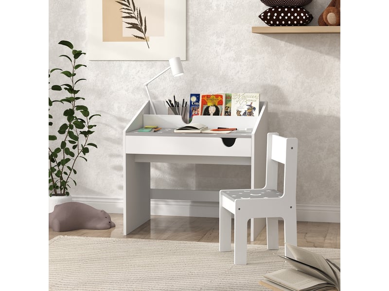  Ensemble bureau et chaise pour enfants, avec rangement, tiroir coulissant, pour les 3-6 ans, motif étoilé - gris  - Conforama C