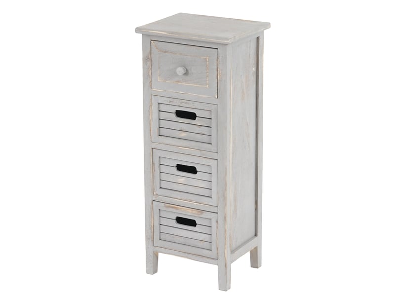  Commode, table d'appoint, armoire, 4 tiroirs, 30x25x74cm, shabby, vintage - gris  - Conforama A