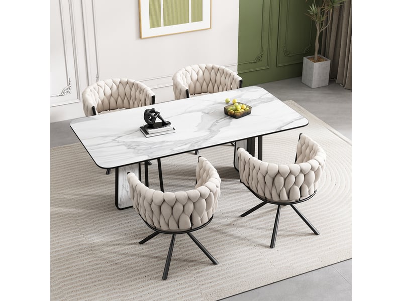  Lot de 4 chaises de salle à manger avec pivotantes, accoudoir, pied en métal, velours, beige  - Conforama C
