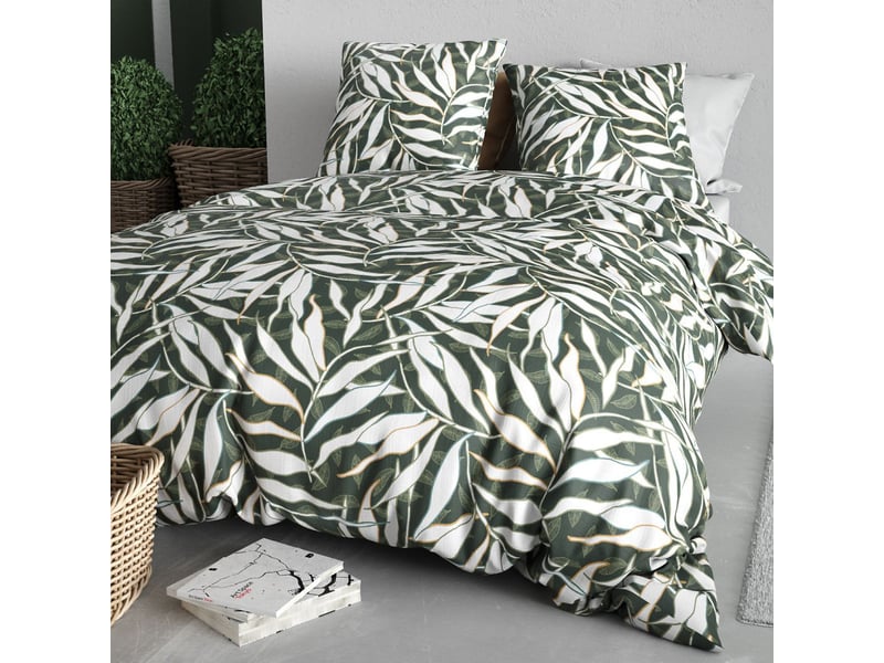  Parure housse de couette 240x220cm + 2 taies motif feuillage vert et blanc 100% coton - filiberte FILIBERTE - Conforama B