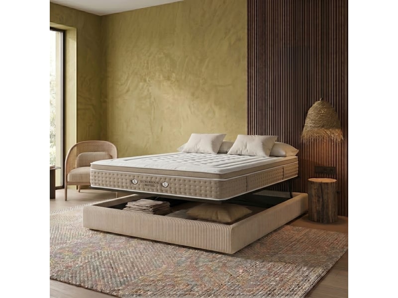  Ensemble lit coffre parallèle et matelas hôtelier ibiza 180x200 cm - velours côtelé beige PREMIUM - Conforama B