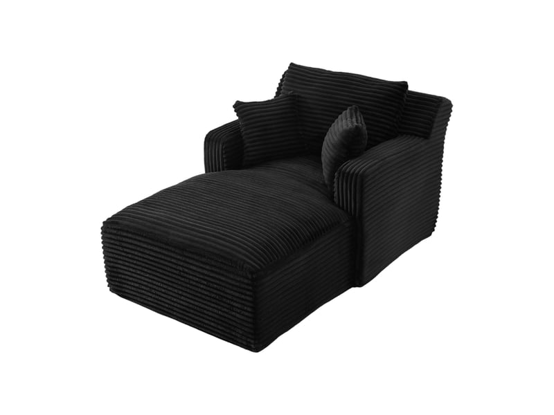  Méridienne convertible chaise longue avec assise rembourrée et usage polyvalent en velours côtelé noir  - Conforama A