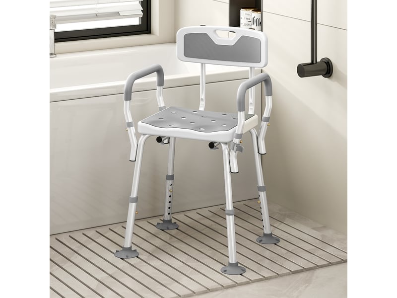 Tabouret de douche ergonomique avec hauteur réglable et pieds antidérapants 56,5 x 53,5 x 87 cm blanc et gris - Conforama B