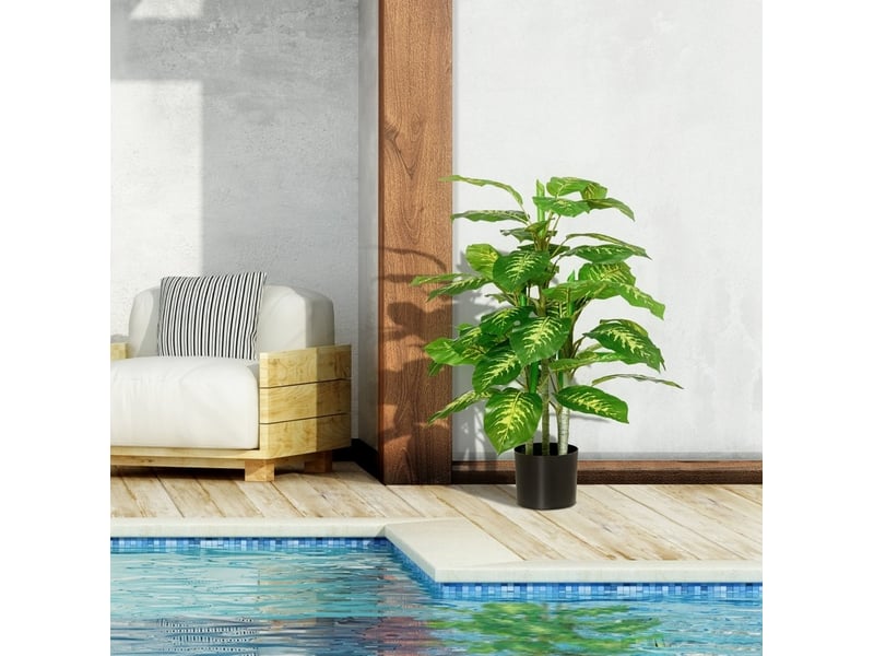 Plante artificielle dieffenbachia décorative pour intérieur et extérieur en plastique avec pot en ciment vert 95 cm - Conforama C