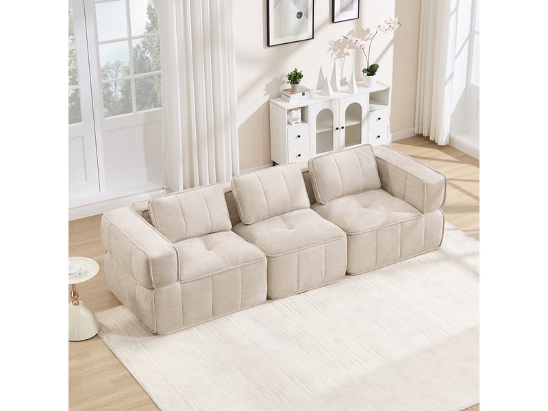 Canapé modulable, canapé 3 places, en tissu, beige, pour salon, mobilier pour espace de vie, adapté à l'espace de vie - Conforama R