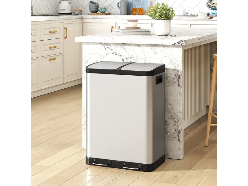  Poubelle de cuisine 2x30l à pédale en acier inoxydable argent 48,8x39,5x67 cm  - Conforama B