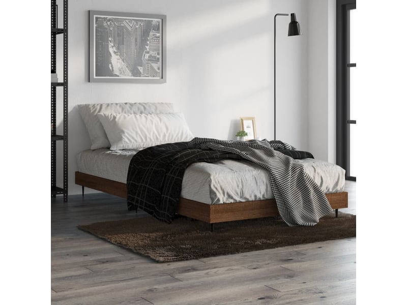  Lit simple- lit adulte -  cadre de lit sans matelas chêne marron 90x190cm bois ingénierie  - Conforama C