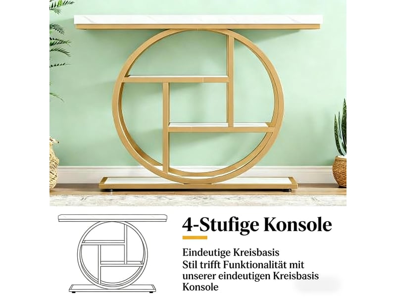  Console table d'entrée à 4 niveaux en bois et métal blanc et doré 105x30x80 cm  - Conforama D