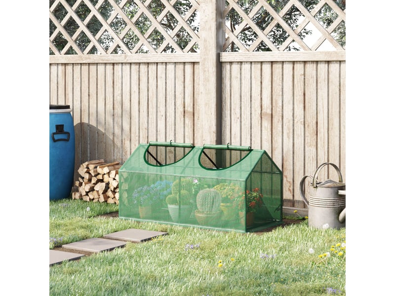  Serre extérieur 120x60x60 cm, 2 fenêtres enroulables, pe 140 gm², acier imperméableanti-uv, planteslégumes, vert.  - Conforama D