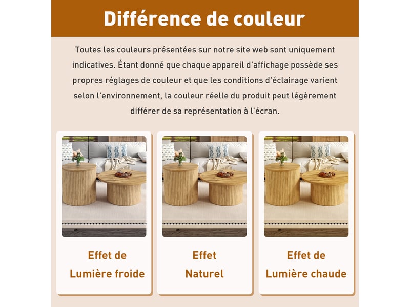  Table basse, table ronde double, table d'appoint avec plateaux en bois naturel. Table de salon multifonctionnelle  - Conforama E